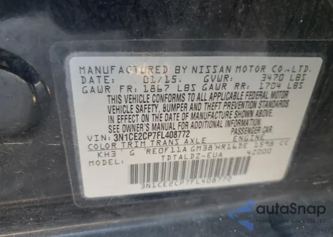 2015 Nissan Versa Note S z USA, uszkodzony, nr VIN 3N1CE2CP7FL408772